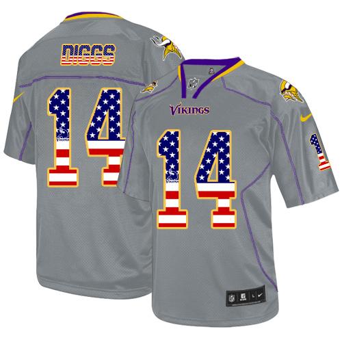 Nike Vikings #14 Stefon Diggs Grey Men's Stitched NFL Elite USA Flag Fashion Jersey - Click Image to Close